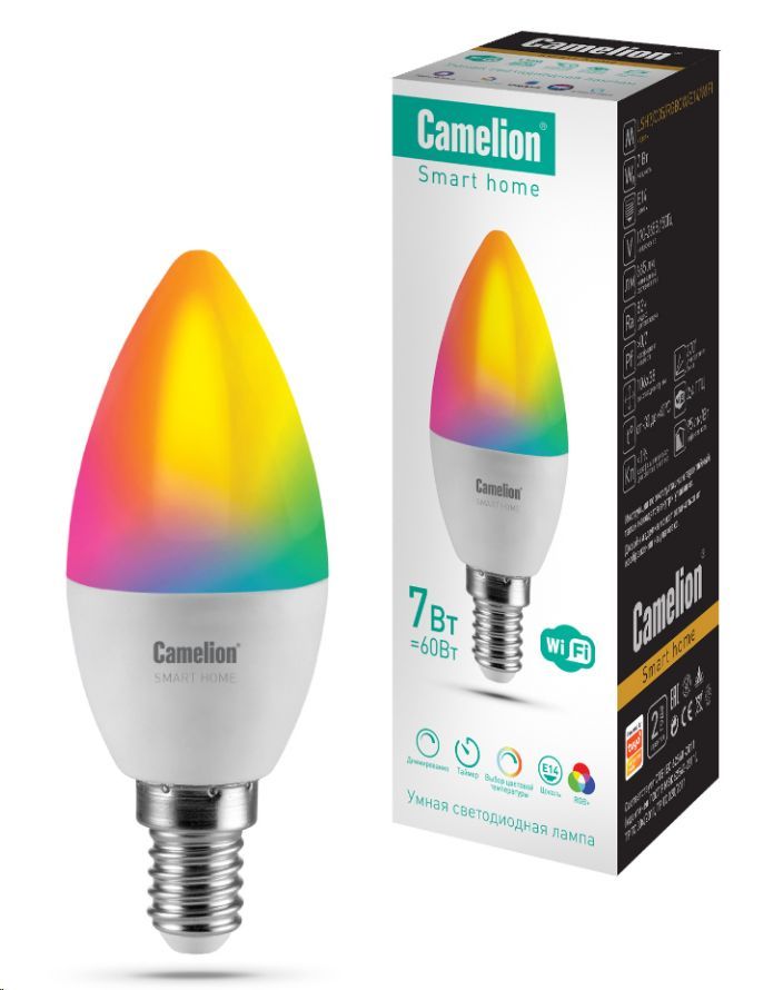 Светодиодная лампа CAMELION (14500) LSH7/C35/RGBСW/Е14/WIFI Smart Home