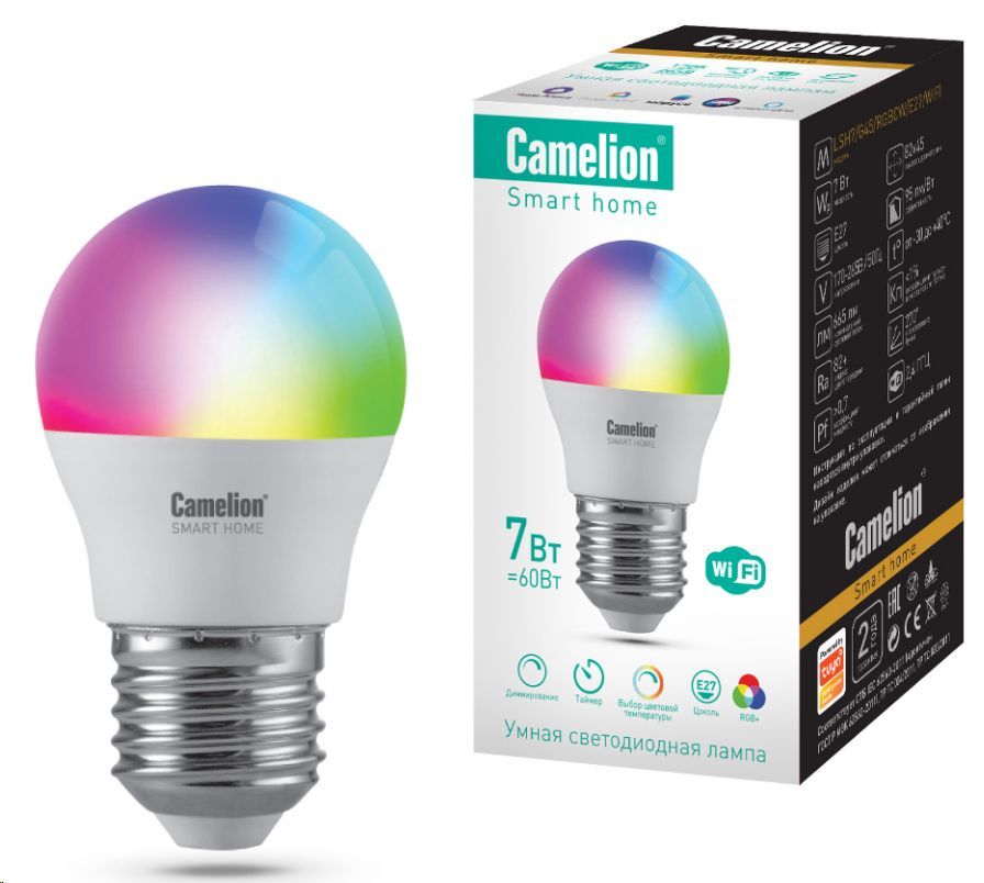 светодиодная лампа CAMELION (14501) LSH7/G45/RGBСW/Е27/WIFI Smart Home