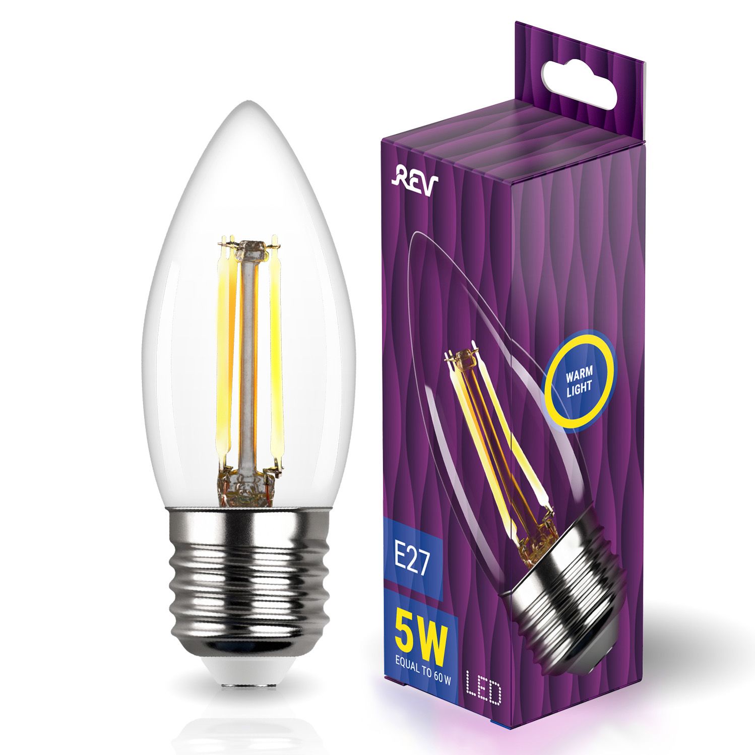 Лампа светодиодная REV 32424 9 LED FILAMENT свеча C37 E27 5W, 2700K, DECO Premium теплый свет