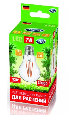 Светильник для растений светодиодный REV 32416 4 GARDEN для ускорения роста растений А60 E27 7W FILAMENT 575-650Нм