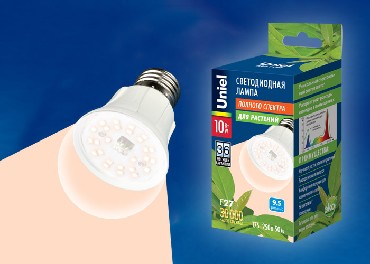 Лампа декоративная светодиодная UNIEL (UL-00001820) для растений LED-A60-10W/SPFR/E27/CL PLP01WH