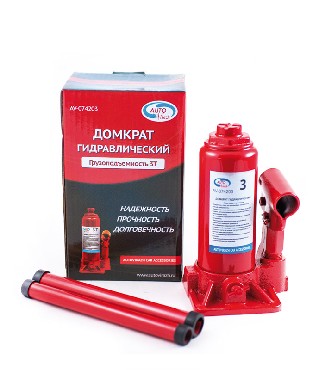 AUTOVIRAZH AV-074203 Домкрат гидравлический 3 т бутылочный в коробке (красный)