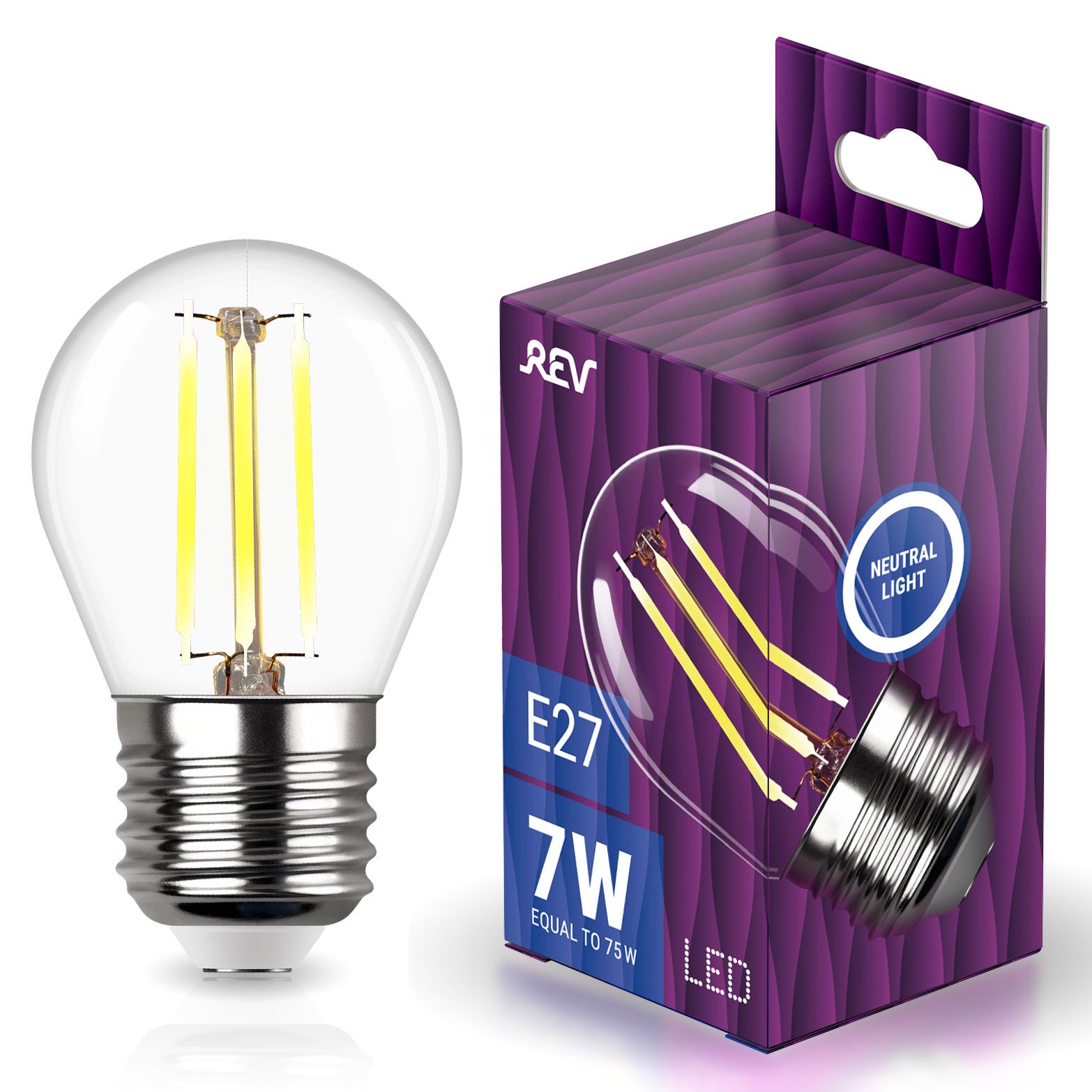 Лампа светодиодная REV 32485 0 LED FILAMENT шарик G45 E27 7W, 4000K, DECO Premium, нейтральный свет