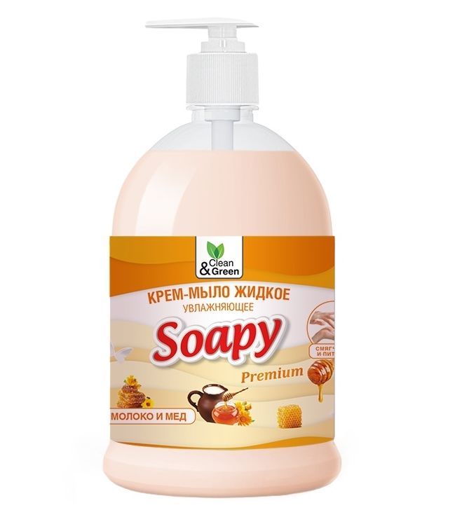 Жидкое мыло CLEAN&GREEN CG8113 Soapy молоко и мёд увлажняющее с дозатором 1000 мл.