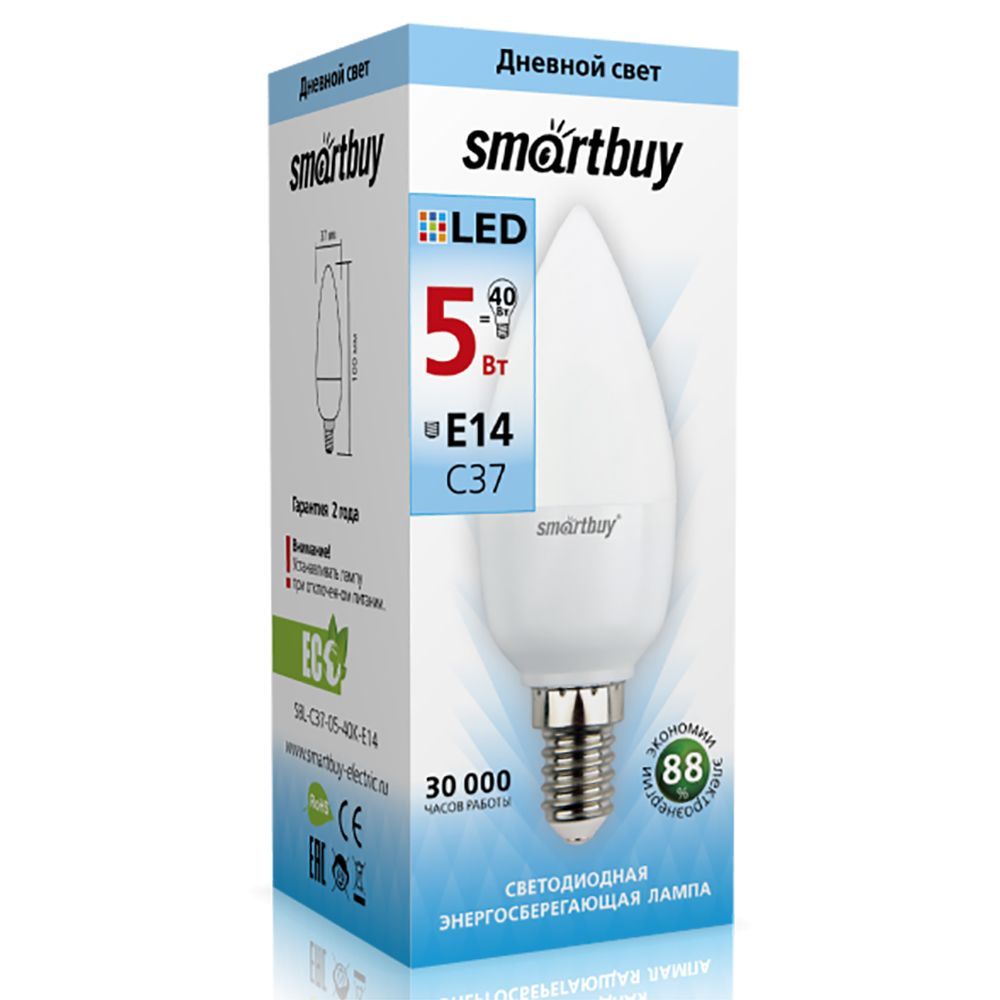Светодиодная лампа SMARTBUY C37-05W/3000/E14 (10)