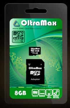 Карта памяти OLTRAMAX MicroSDHC 8GBClass4 + адаптер SD