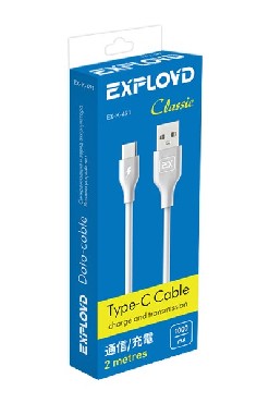Дата-кабель EXPLOYD EX-K-491 Дата-кабель USB - TYPE-C 2М Classic круглый белый