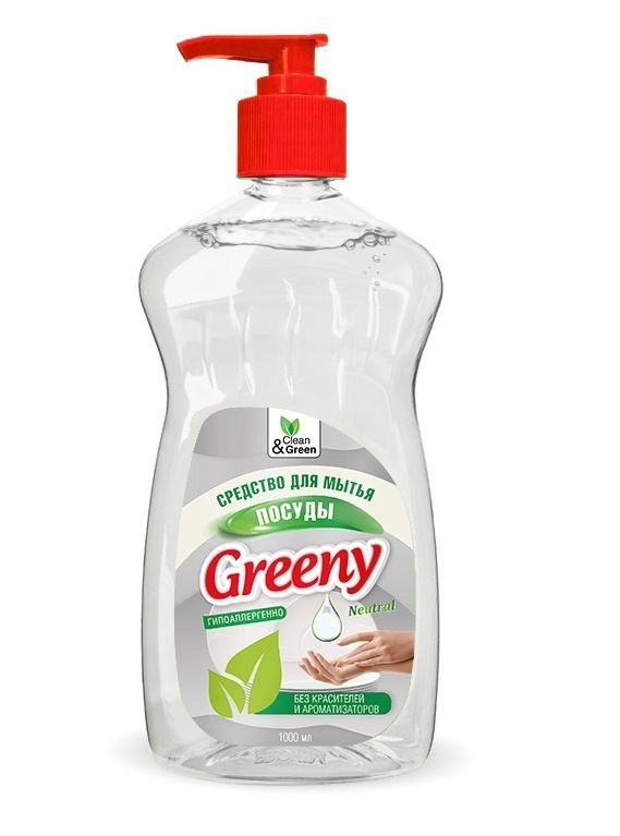 Средство для мытья посуды CLEAN&GREEN CG8141 Greeny Neutral с дозатором 1000 мл.