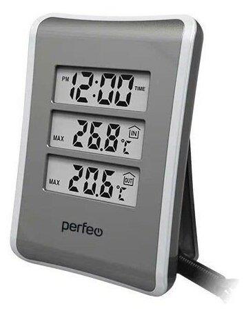 Часы PERFEO (PF_C3572) Perfeo Часы-метеостанция "Tempo", серебряный, (PF-S3316E) (время, будильник, температура, внешний датчик уличной температуры)
