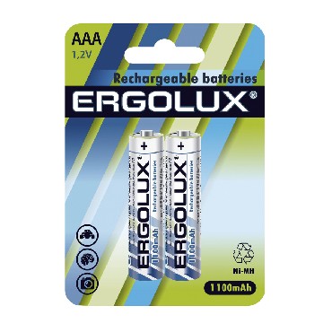 Элементы питания ERGOLUX (12446) AAA-1100MAH NI-MH BL-2 (NHAAA1100BL2, аккумулятор,1.2В)