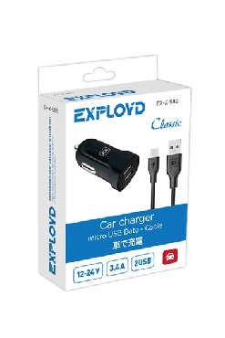 Автомобильное ЗУ EXPLOYD EX-Z-582 micro USB 3.4А 2.4А+1А 2хUSB чёрный Classic