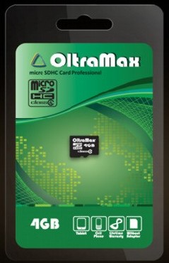Карта памяти OLTRAMAX MicroSDHC 4GB Class4 без адаптера SD, скорость чтения 10 MB/s